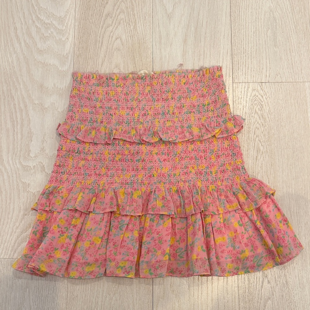 LoveShackFancy Pink Floral Mini Skirt